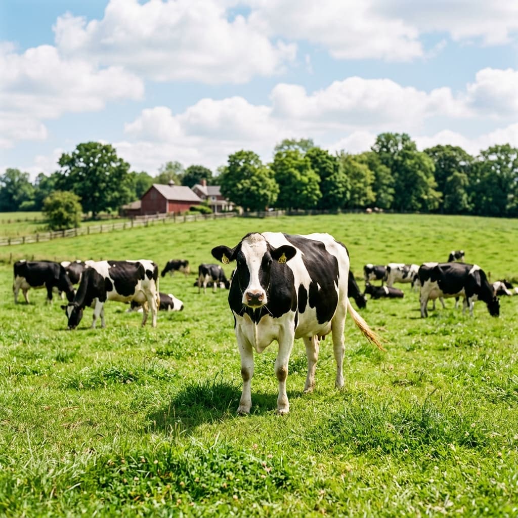 Dairy cows grazing in lush green sunny meadow — Shyne Pharmaceutical